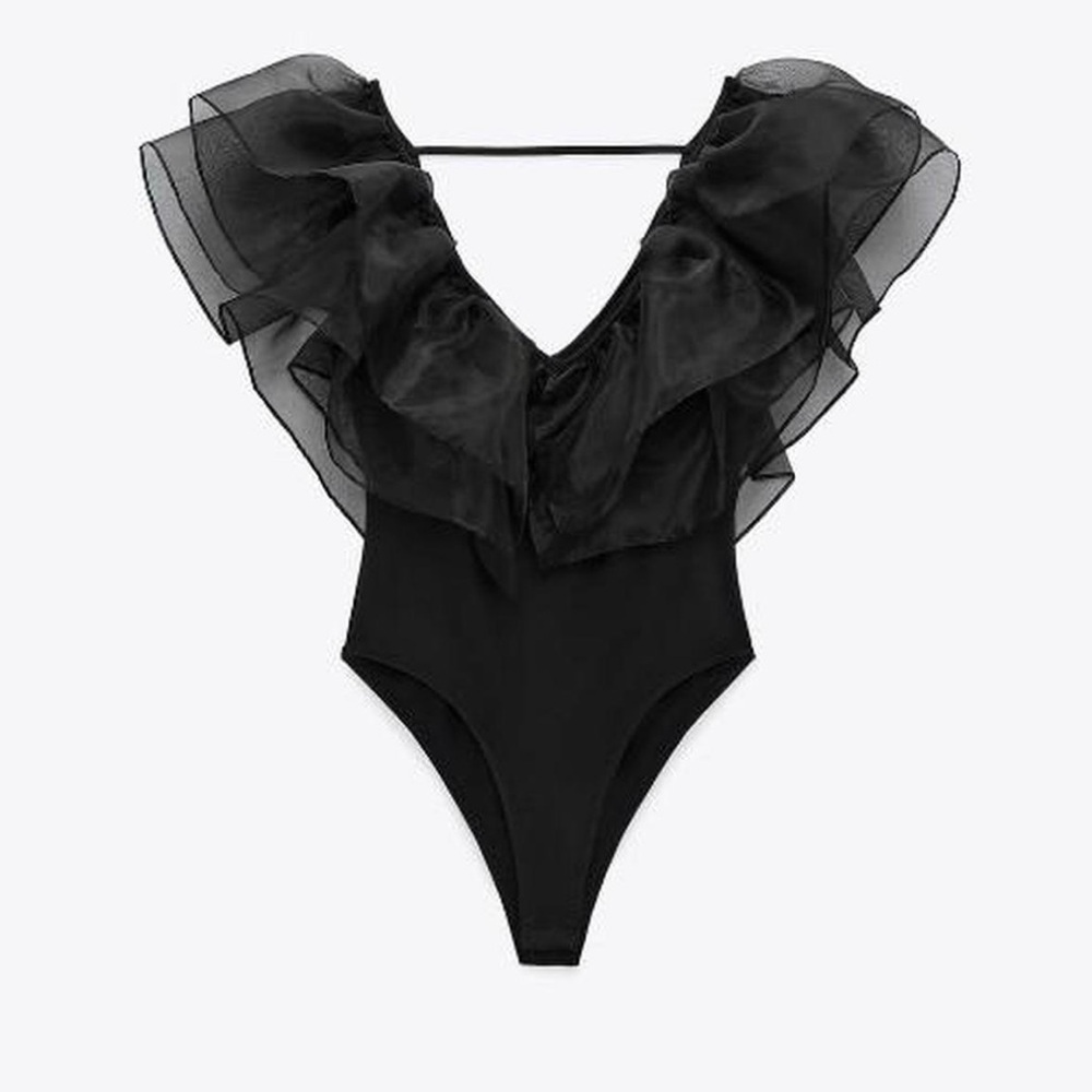 Zara Black organza bodysuit Brand New